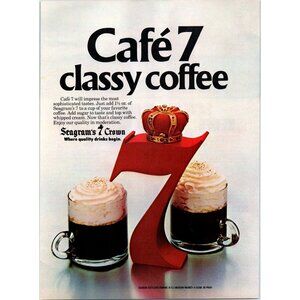 1980 Seagram's 7 Crown Whiskey Vintage Print Ad Classy Coffee 80s Wall Art